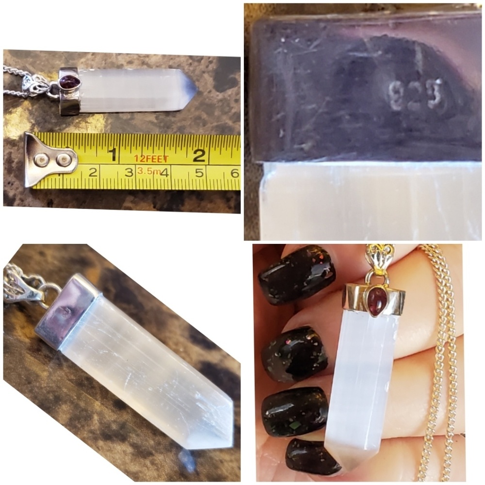Brazilian Selenite point & Pink Tourmaline Pendant - Picture 5 of 5